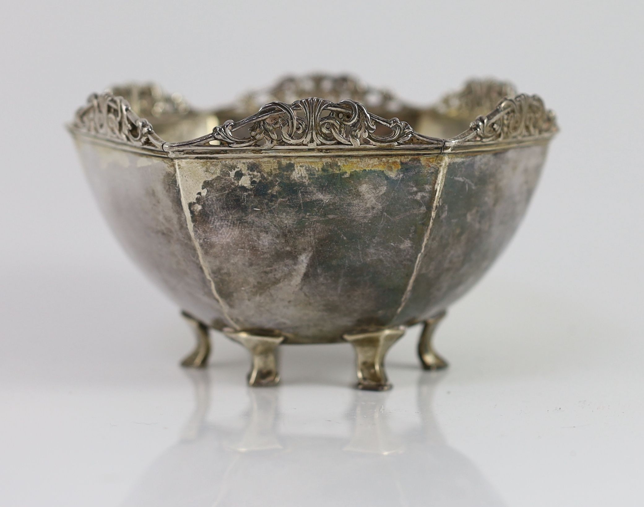 A George V planished silver hexagonal small bowl by Omar Ramsden